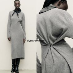 Wool Blend. Multiposition. Round Neck And Long Sleeves Elegant Gray Midi Dress For Winter, Elegant Gray Daywear Dress, Chic Winter Midi Dress For Daywear, Zara Midi Dress For Fall Daywear, Zara Midi Dress For Winter Workwear, Zara Midi Dress For Winter, Zara Winter Midi Dress For Work, Chic Gray Zara Dress, Elegant Zara Dresses For Winter