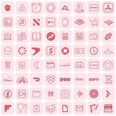 a large set of icons in pink and white