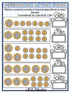 a printable worksheet for counting money with numbers and symbols in spanish language