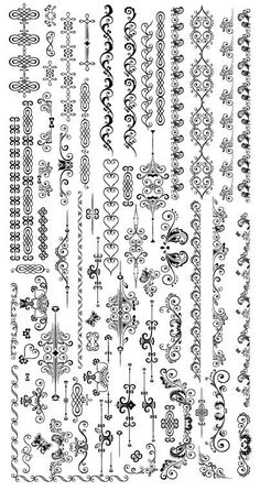 an assortment of ornamental designs and ornaments in black and white on a sheet of paper