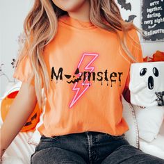 Momster Shirt Momster Halloween Spooky Momster Halloween Moms Spooky Graphic Tees, Fall Cardigan, San Jose Ca, Halloween Event, Orange Shirt, Holiday Wardrobe, Halloween Tees, Halloween Spooky