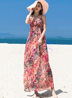 Beach Long Dress, Long Beach Dress, Bohemian Pattern, Print Chiffon, Boho Dress, Ankle Length, Bohemian Style, Long Dress, Chiffon