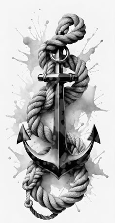 an anchor and rope with watercolor splashs on it