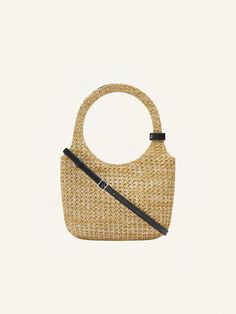 Raffia effect Holy bag, snap closure with metal AC logo, buckle detail on handle, inside pocket inside, adjustable and removable leather shoulder strap.   Length: 19 cmHeight: 34 cmWidth: 24 cm Daily Use Bags With Gold-tone Hardware And Round Handle, Natural Tote Shoulder Bag With Adjustable Handle, Natural Color Tote Bag With Adjustable Handle, On-the-go Natural Bag With Detachable Strap, Luxury Straw Shoulder Bag With Top Carry Handle, Natural Bags With Adjustable Double Handle, Natural Color Bags With Adjustable Double Handle, Chic Natural Shoulder Bag With Round Handle, Chic Natural Color Bucket Bag For On-the-go