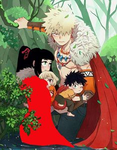 an image of some anime characters in the woods