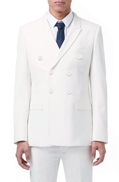 ⭐️⭐️⭐️⭐️⭐️ 5 star review: Ramses Collection - Double Breasted Suit 2 Piece Regular Fit in White Retro Suits, Suit Stores, 2 Piece Suit, Slim Fit Suits, Fitted Suit, Suit Fabric, Short Suit, Pleated Pants, Double Breasted Suit