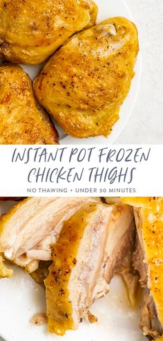 instant pot frozen chicken thighs on a white plate