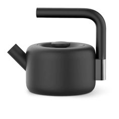 a black teapot with a handle on it's side and a white background