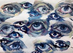 an image of many blue eyes with different shapes and sizes on it's surface