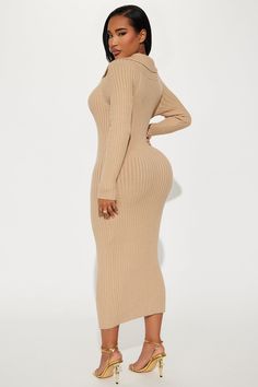 Available In Black, Tan, And Ivory. Sweater Midi Dress Off the shoulder Foldover neckline Long sleeves Zip front Front slit Stretch Length = 49" 51% Rayon 30% Polyester 19% Nylon Imported California Proposition 65 WARNING: Cancer and Reproductive Harm - www.P65Warnings.ca.gov. | On a Mission Sweater Midi Dress in Tan size Medium by Fashion Nova Thanksgiving Party Outfit, Sweater Midi Dress, Ivory Sweater, Thanksgiving Party, Sweater Dress Midi, Radio Station, Black Tan, Party Outfit, Fashion Nova