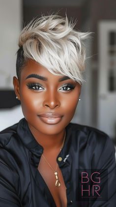 Rock a Sassy Pixie: Trendy Short Hairstyles for Black Women! – Black Girls Hair Rocks Hairstyles For Black Women In 40s, Short Sassy Hair Styles, Shave Designs For Women, Blond Hair Brown Roots, Short Wigs For Black Women Pixie Cuts, Textured Short Haircuts, Short Black Pixie Haircut, Short Blonde Pixie Black Women, Short Mohawk Hairstyles For Black Women