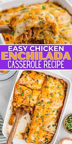 easy chicken enchilada casserole recipe in a white dish