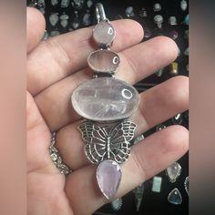 Rose Quartz Pink Calcedony Pendant Sterling Plated Quartz Pink, Butterfly Pendant, Rose Quartz, Womens Jewelry Necklace, Jewelry Necklaces, Plating, Womens Sizes, Necklaces, Women Jewelry