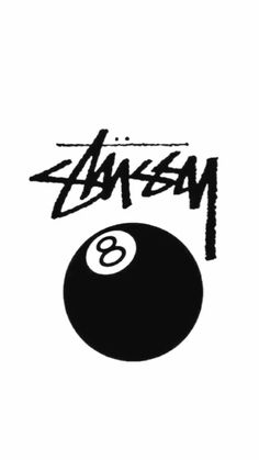 a black and white image of a billiard ball with the word's 8 on it