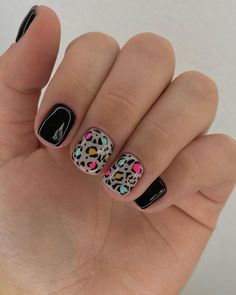 Fall Outfit With Leopard Shoes, Matching Colorful Tattoos, Fun Nails Black, Cute February Nails Short, Cheetah Nails, Super Cute Nails, Short Gel Nails, Sassy Nails, Leopard Print Nails