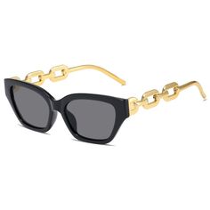 These trendy cat eye sunglasses are the perfect addition to any vintage-inspired outfit. Featuring a stylish metal chain design, they come in a variety of colors to match any mood or outfit. Protect your eyes from the sun in style with these must-have shades. Chain Sunglasses, Sunglasses Women Vintage, Cat Eye Sunglasses Women, Sunglass Chain, Designer Glasses, Vintage Glasses, Cat Eye Frames, Moda Vintage, Vintage Branding