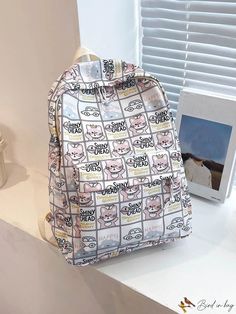 BirdinBag - Cartoon Cat Print Classic Backpack - Ideal for Students & Outdoor Activities Cartoon Bag, Style Preppy, Word Wrap, Classic Backpack, White Space, Cartoon Cat, Cat Print, School Backpacks, Outdoor Activities