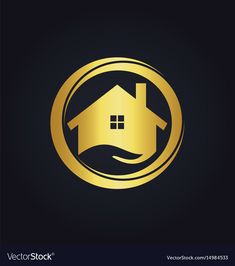 a gold house logo on black background