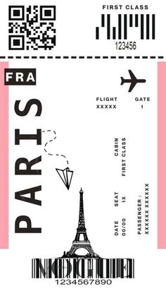 a ticket with the eiffel tower on it and an airplane flying over it