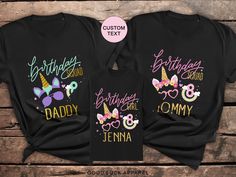 two matching birthday shirts with unicorns on them