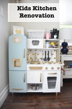 a kid's kitchen is shown with the words kids kitchen renovation on top of it