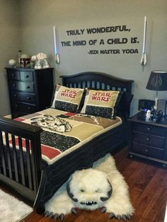 darth vader bed and star wars bedroom with caption that reads, shut up and take my imperial credits