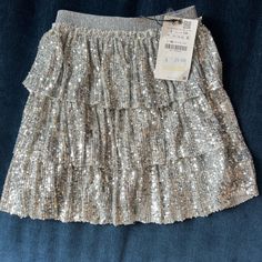 New With Tags Silver Tiered Sequin Skirt Tier Skirt, Silver Sequin, Tiered Skirt, Kids Bottoms, Sequin Skirt, Sequin, Zara, Skirt, Tags