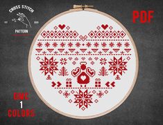 the cross stitch pattern is in red and white