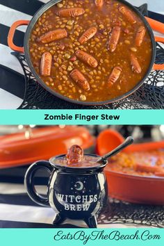 two pictures showing different types of food in the same pan and one with carrots on it