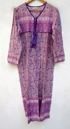 ITEM DESCRIPTION purple pink floral printed cotton summer dress - long sleeve dress with V neck   Features : Long sleeve, V neck, Long dress, with tassels  Fabric : 100% Cotton Voile ethnic print fabrics  Sleeve Length = 22 inch For more sizes & their measurement, please refer our below chart to understand the sizes variations available with us For your size requirement, please mention your size in seller note at the time of buying. IMPORTANT NOTE: - SIZE MEASUREMENT AND CHARTS ARE OF THE ACTUAL GARMENT AND OF THE PERSON WEARING THE GARMENT. BUST MEASUREMENT IS PROVIDED IN INCH ALL AROUND FROM ARMPIT TO ARMPIT OF THE GARMENT. SIZE MEASUREMENT  BUSTLENGTHSHOULDER XXS34 inch51 inch13.5 inch XS36 inch51 inch14 inch S38 inch51 inch14.5 inch M40 inch51 inch15 inch L42 inch51 inch16 inch XL44 in V Neck Long Dress, Cotton Voile Fabric, Girls Maxi Dresses, Rose Violette, Bohemian Maxi Dress, Cotton Dress Summer, Ethnic Print, Long Dress Casual, Maxi Robes