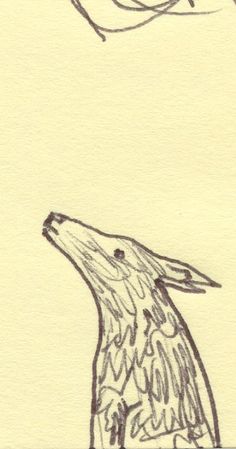 a drawing of a dog looking up at the sky