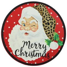 Santa Leopard Hat Merry Christmas Metal Sign : Red Black Green Brown - 12 Inches Diameter Santa Wreath, Merry Christmas Sign, Merry Christmas Santa, Santa Face, Wreath Supplies, Metal Wreath, Christmas Party Decorations, Glitter Christmas, Wreath Decor