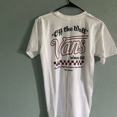 Vans Quick Throw On Shirt (Never Worn) White Cotton Vans T-shirt, Vans White Relaxed Fit Tops, Casual White Vans Tops, Vans White T-shirt With Graphic Print, White Vans T-shirt With Graphic Print, Vans White Crew Neck T-shirt, Vans Casual Short Sleeve Tops, White Graphic Print Top By Vans, White Short Sleeve Vans Tops