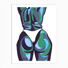 an abstract painting of a woman's torso with blue, green and black colors