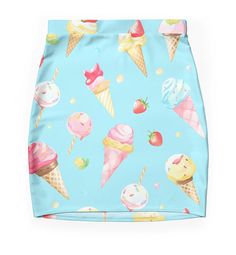 Super stretchy and durable polyester mini skirt. Vibrant, high-quality sublimation print across the front and back. Size range XXS-2XL. a pattern of lollipops and ice cream on a blue background. The lollipops are all different colors, including red, yellow, blue, green, and orange. They are arranged in a random order, but there are no visible seams or gaps between them. The overall effect is a sweet and playful Sweet Fitted Skirt For Summer, Fitted Sweet Skirt For Summer, Sweet Fitted Mini Skirt For Summer, Sweet Fitted Mini Skirt, Playful Fitted Mini Skirt, Cute Fitted Multicolor Mini Skirt, Playful Fitted Mini Skort, Playful Fitted Mini Skirt Skort, Ice Cream Print