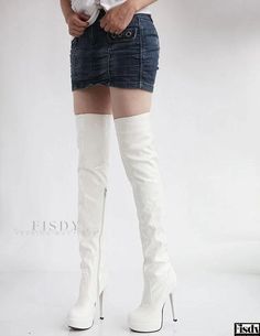 Fisdy - Womens Patent Round Toe Stiletto Heel Over-the-Knee Boots: Eleve su estilo con las botas altas del muslo de la plataforma How To Wear Thigh High Boots, Platform Thigh High Boots, White Knee High Boots, Womens Thigh High Boots, Dance Boots, Knit Shirt Dress, High Leather Boots, Suede Boots Knee High, White Boots