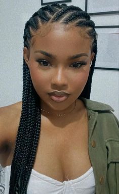 Braided Ponytail With Wavy Hair, Simple French Braids For Black Women, Side Cornrows With Box Braids, Front Cornrows Back Box Braids, Braided Hairstyles For Mixed Hair, Vacation Cornrows, Quick Protective Styles For Natural Hair Simple, Push Back Hairstyles Black Women, Cornrows Braids For Black Women Protective Styles