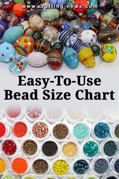 bead size chart with the words easy to use bead size chart