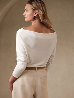 Cati Off-Shoulder Top | Banana Republic Versatile Off-shoulder Top For Fall, Elegant Long Sleeve Off-shoulder Top For Winter, Elegant Off-shoulder Knit Top For Fall, Elegant Long Sleeve Off-shoulder Top For Fall, Chic Batwing Sleeve Knit Top For Spring, Chic Off-shoulder Top For Spring, Chic Oversized Off-shoulder Sweater, Chic Off-shoulder Knit Top, Chic Oversized Boat Neck Top