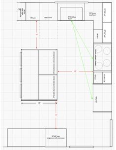 the floor plan for a kitchen with an oven, sink and countertop area in it