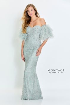 Montage: M525 Montage By Mon Cheri, Strapless Evening Dress, Column Skirt, Evening Dresses With Sleeves, Lace Straps, Stunning Gowns, Lace Dress Long, Mon Cheri, Gorgeous Gowns