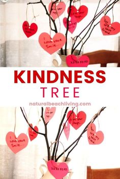 a valentine's tree made out of paper hearts with the words kindness on it