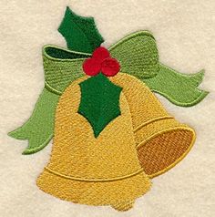 a white towel with a bell and holly on it