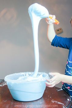 Ever since we first published our fluffy, squishy (secret ingredient) slime recipe almost 3 years ago, I’ve been getting requests to make a fluffy slime without the use of liquid starch or diaper crystals… so it’s about time that I developed this easy 3-ingredient Fluffy Slime recipe! My hesitation for the past three years has [...] Easy Fluffy Slime Recipe, Slime Ideas