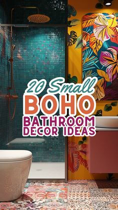 the bathroom is decorated in bright colors and has colorful tiles on the walls, floor, and ceiling