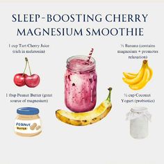 the ingredients for a smoothie are shown in this poster