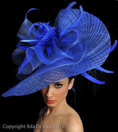 bold and blue derby style hat Derby Outfits, Pretty Hats, Couture Hats, Ascot Hats, Crazy Hats, Elegant Hats, Kentucky Derby Hats, Unique Hats, Fancy Hats