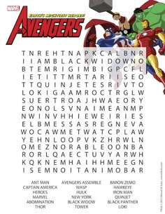 the avengers word search is shown in this image