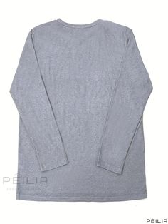 Peilia - Dandelion & Butterfly Print Long Sleeve T-Shirt - Womens Casual Spring & Fall Crew Neck Top Gray Cotton Crew Neck Long Sleeve Top, Heather Grey Crew Neck Top For Loungewear, Heather Grey Crew Neck Top In Relaxed Fit, Heather Grey Crew Neck Top With Relaxed Fit, Cover Beachwear, Bat Sleeve, Womens Casual, Casual Spring, Crew Neck Top