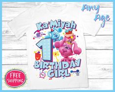 a birthday shirt with the number one on it and an image of a cartoon character